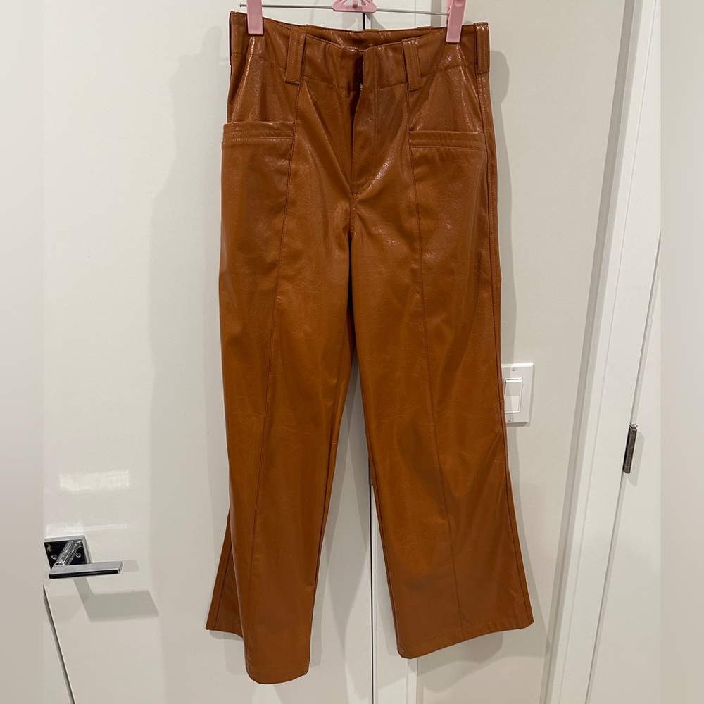 Free People Faux Leather Trouser in Carmel | Size 2